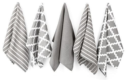 Penguin Home® Coton Torchon 5-Pièce Set, 65 cm Longueur x 45 cm Largeur, Gris