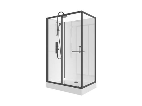 Cabine de douche rectangulaire - Installation réversible - Noir mat - L110 x l80 x H225 cm - ZODANI