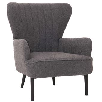 Loungestoel HWC-K37, cocktail/oor fauteuil gestoffeerde stoel retro vintage stof bouclé (600g/m²) Oeko-Tex ~ donkergrijs - 1