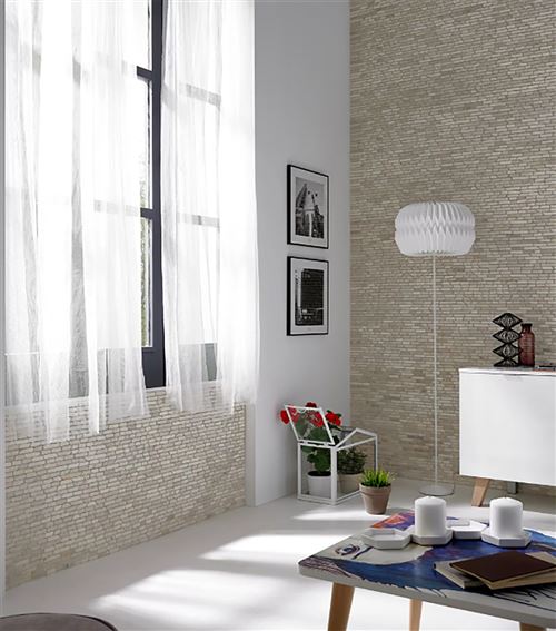 Carrelage mosaïque (Boite de 1m²) /Plaque de mosaïque mur et sol en marbre naturel coloris blanc - 11,7 x 30,5 cm - PEGANE -