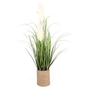 NO NAME - Graminées et plumeaux artificiels pot en corde hauteur 80 cm - 1