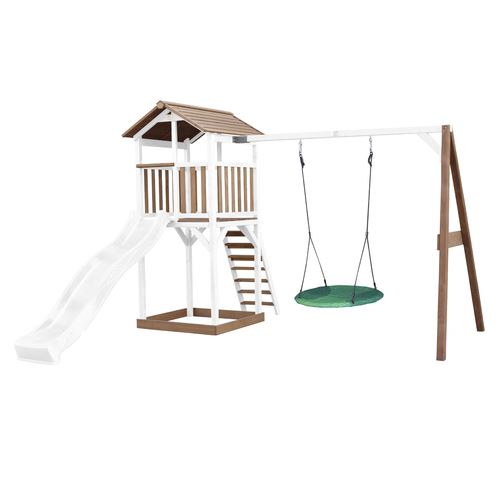 AXI Beach Tower avec balancoire nid Marron Blanc Toboggan Blanc