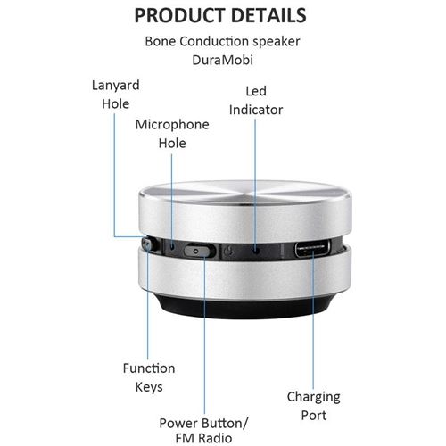 Yonis Conduction Osseuse - Enceinte sans fil Bluetooth. IPX2 Resiste aux eclaboussures autonomie 6 h - Noir - Metal