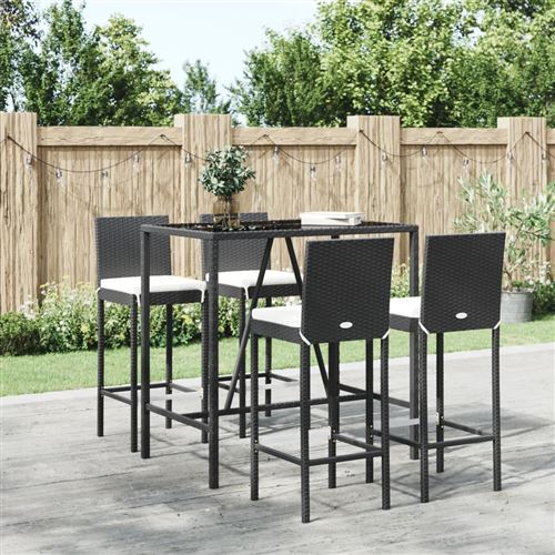vidaXL Ensemble de bar de jardin 5 pcs - R&eacute;sine Tress&eacute;e Noir