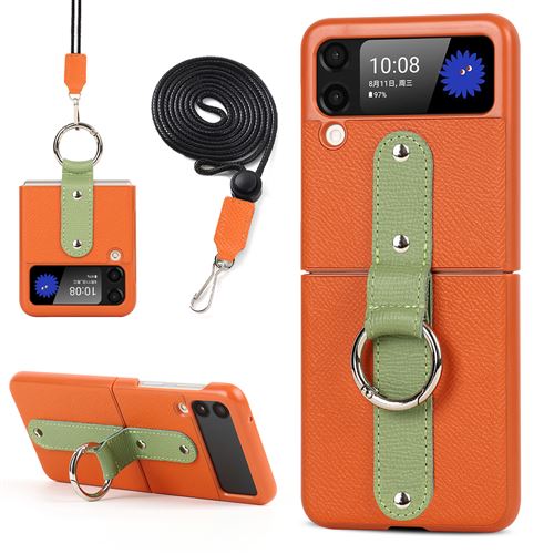 Coque avec Bague Pour Samsung Galaxy Z Flip 3 Frusde avec Bandoulière Etui de Protection-Orange