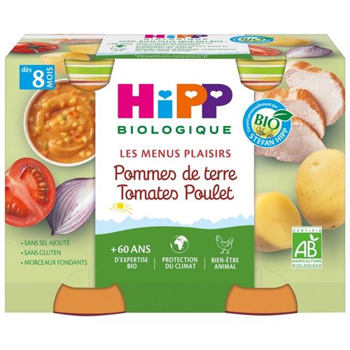 Les Menus Plaisirs Pommes de terre Tomates Poulet (Dès 8 mois) - 2 pots - Hipp Biologique