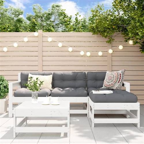 VIDAXL  Salon De Jardin 5 Pcs Blanc Bois Massif De Pin