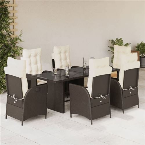 Vidaxl Marron Ensemble À Manger De Jardin Avec Coussins 7 Pièces - Résine Tressée - Image 2
