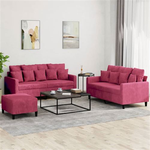 Non Communiqué Rouge Vidaxl Ensemble De Canapés 3 Pcs Avec Coussins Bordeaux Velours3201714