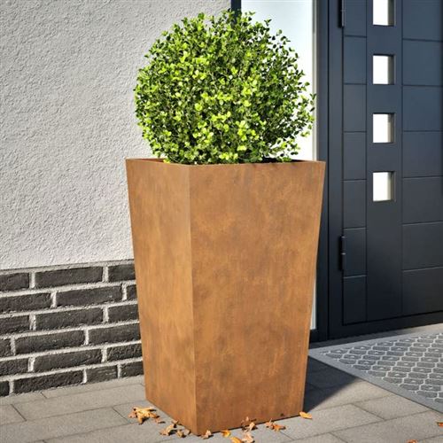 Non Communiqué Marron Vidaxl Jardinières 2 Pcs 45X45x75 Cm Acier Résistant Aux Intempéries, Jardinière D'extérieur, Boîte À Fleurs, Boîte De 851107