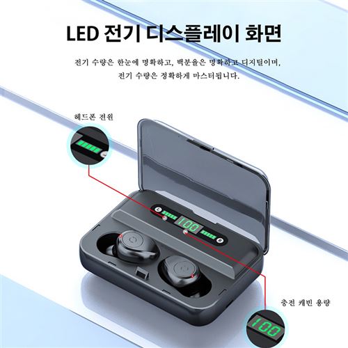 F9 Casque sans fil portable Bluetooth V5.0 intégré 1200mAh Power Noir