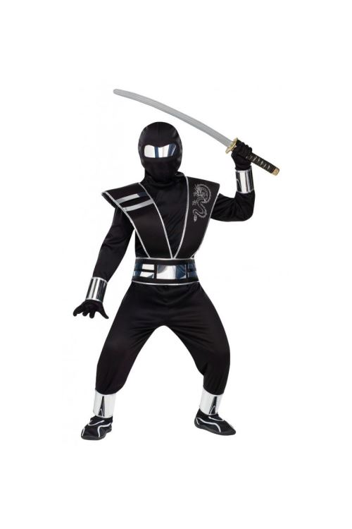 Déguisement Ninja Noir Et Argent Enfant - Noir - 116 cm