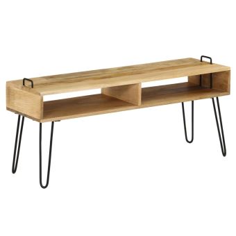 Kkmoon Meuble Tv Banc Tv De Salon Bois De Manguier Massif De Style Industriel 110 X 35 X 45 Cm Achat Prix Fnac