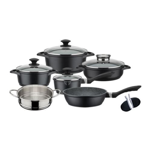 GSW - 414562 - Batterie - Aluminium Forgé Massif GOURMET GRANIT - 10pcs - Induction - Revetement VITAFLON GRANIT