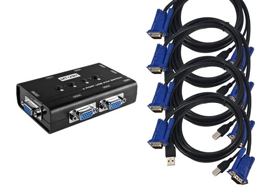 KVM SWITCH - USB - 4 Ports /// MANUEL /// Reliez 4 PC sur le Même Ensemble Souris/Clavier/Ecran