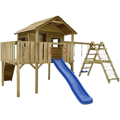 vidaXL Aire de jeu, filet d'escalade, toboggan, balançoires Bois