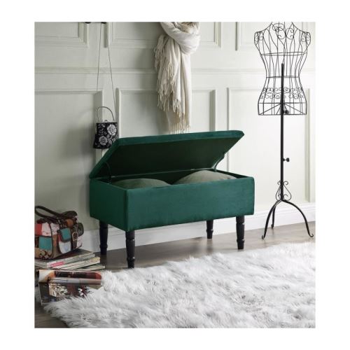 EMILIE Banc avec coffre de rangement - Velours vert canard - Classique - L 80 x P 43,5 cm