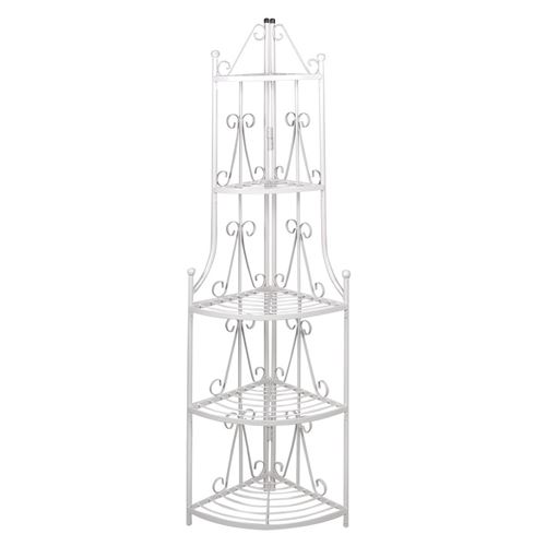 Etagère d'angle 5 niveaux acier blanc intérieur ou extérieur pour plantes fleurs