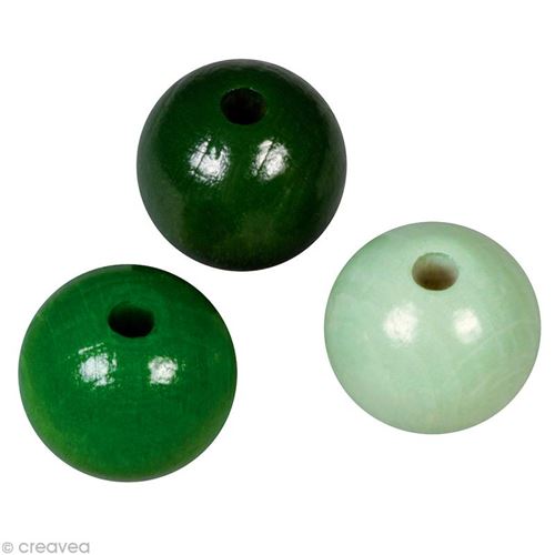 Perle en bois couleur 10 mm - Assortiment Vert x 52