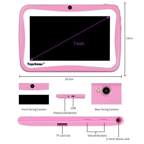 Tablette Enfant - Ecran 7''- RAM 1Go - ROM 8Go - Batterie 3000mAh - Rose