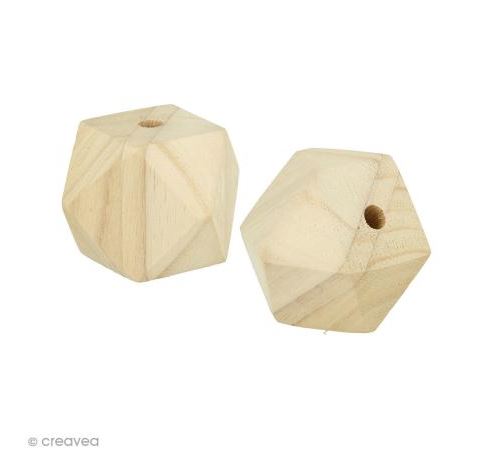 Perles en bois géantes - Facette 4,5 x 5 cm - 2 pcs