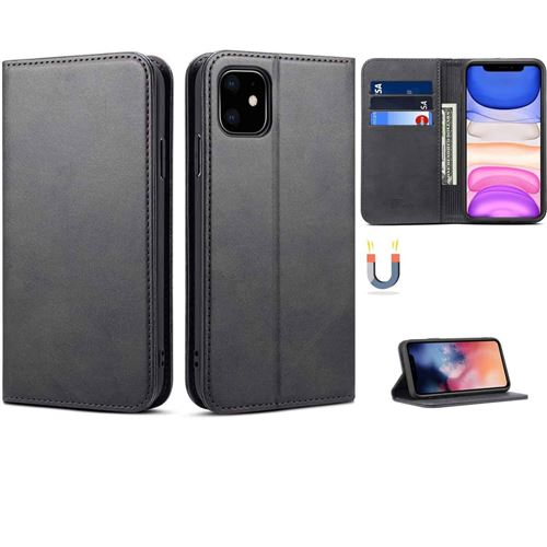 Coque etui protection cuir portefeuille pour iphone 11 (6.1) ipomcase noir