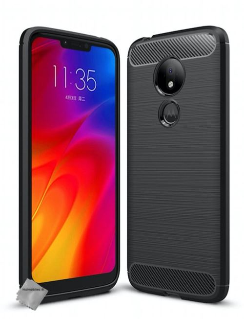 Housse etui coque silicone gel carbone pour Motorola Moto G7 Power + film ecran - NOIR - htdmobiles