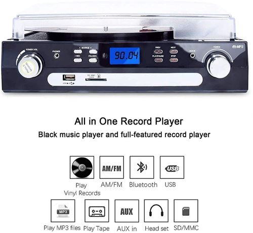 DIGITNOW! Platine Vinyle 33/45/78 RPM Bluetooth USB, SD mp3, lecteur CD, K7  audio, Radio avec haut-parleur Intégrés - Cdiscount TV Son Photo