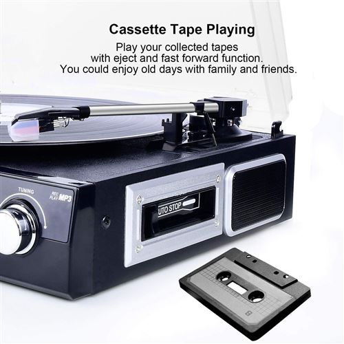 DIGITNOW! Platine Vinyle Bluetooth Tourne-Disque USB mp3 et Fonction  Encodage Classique Lecteur CD avec Cassette FM Radio,3 Vitesses 33/45/78  RPM