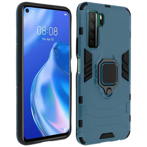Avizar Coque Pour Huawei P40 Lite 5G Bi-matière Bague Métallique Support Vidéo Bleu