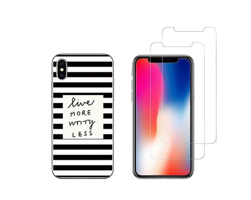 iPhone 10 iPhone X - Combo (1 coque + 2 verres trempés ) Coque Gel solide anti choc + 2 films en verre trempé (Traits Noirs)