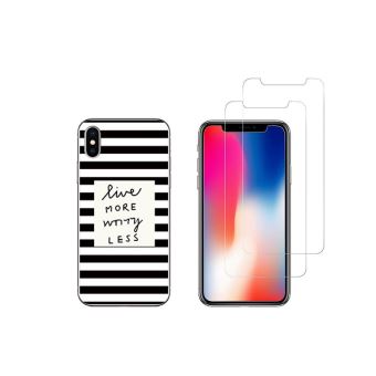 iPhone 10 iPhone X - Combo (1 coque + 2 verres trempés ) Coque Gel solide anti choc + 2 films en verre trempé (Traits Noirs) - 1