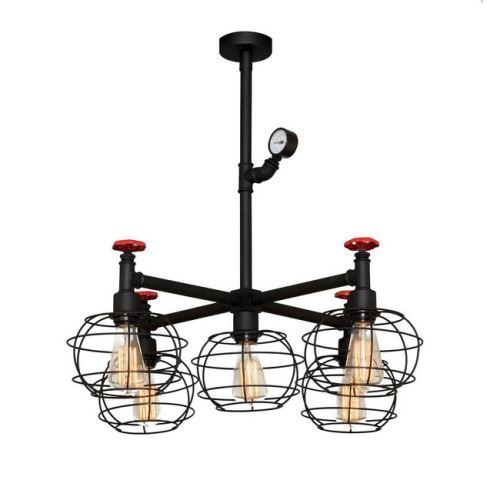 HOMEMANIA Lampe à Suspension Cruz Chandelier - de Plafond - Noir en Métal, 75 x 75 x 70 cm, 5 x E27, 40W