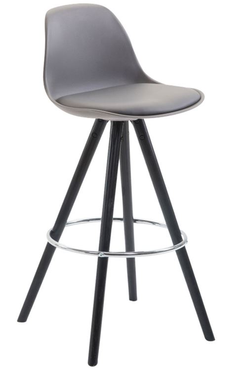 Tabouret de bar Franklin en similicuir et dossier plastique / Piètément rond , Gris/Bois de chêne Noir