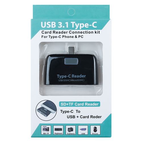 Lecteur de cartes pour SONY Xperia XZ1 Smartphone Type-C Android SD Micro SD USB Adaptateur Universel (NOIR)