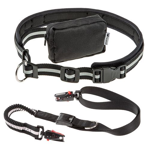 Ferplast Laisse pour chiens ERGOCOMFORT FREETIME, avec ceinture et pochette de rangement, terminal élastique, Ø 70÷130 cm - B: 25 mm x L 80÷120 cm gris