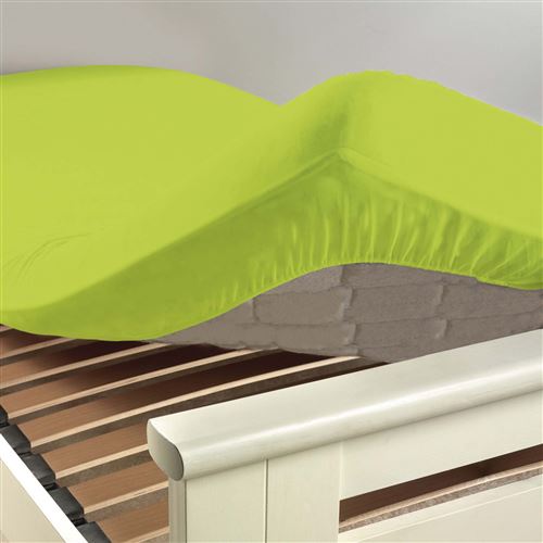 Drap housse 2 personnes 180 x 200 cm uni 57 fils lina Pistache