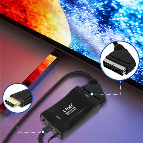 Péritel vers HDMI Adaptateur, Audio Vidéo Upscaler SCART HDMI
