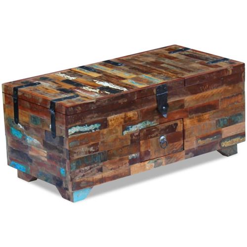 Vidaxl Multicolore Coffre Table Basse Bois De Récupération Massif 80 X 40 X 35 Cm