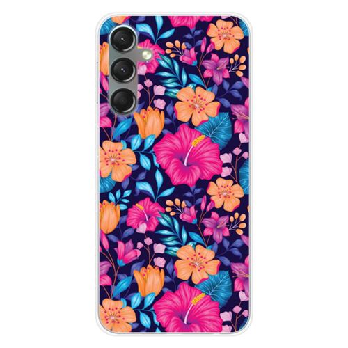 Coque en silicone imprimée compatible Samsung Galaxy A24 4G Fleurs Exotiques
