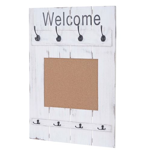 Portemanteau mural MENDLER HWC-C89 avec tableau d'affichage, 91x60cm blanc shabby