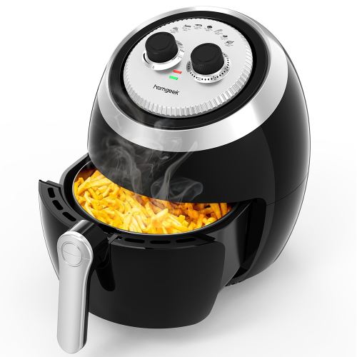 Homgeek 220-240V 1500W Friteuse Air Friteuse à commande par bouton avec panier de friteuse antiadhésive de 3,5 L Friteuse électrique haut de gamme avec recettes et livre de recettes