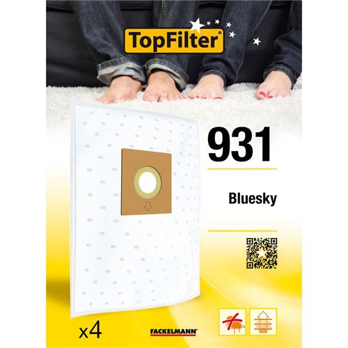 TopFilter 931, 4 sacs aspirateur pour Bluesky boîte de sacs d'aspiration en non-tissé, 4 sacs à poussière (30 x 26 x 0,1 cm)