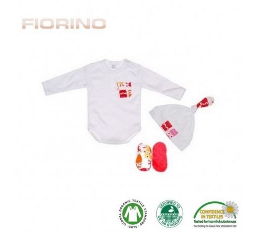 FIORINO Set Body/Chaussons/Bonnet en coton bio HIBOU ROUGE - Taille - 0 - 3 mois