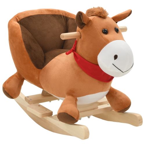 vidaXL Cheval à bascule avec dossier Peluche 60 x 32 x 50 cm Marron