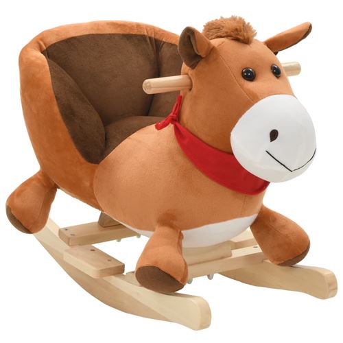 vidaXL Cheval bascule avec dossier Peluche 60x32x50 cm Marron