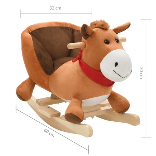 vidaXL Cheval bascule avec dossier Peluche 60x32x50 cm
