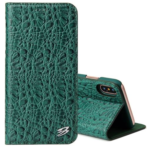 iPhone X Housse Etui Cuir Vert Texture Crocodile ALS48473
