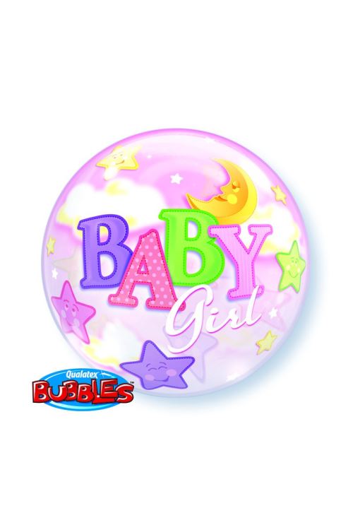Ballon Bubble Lunes Et étoiles baby Girl 56 Cm 22 Qualatex© - Rose - Diamètre: 22 / 56 cm