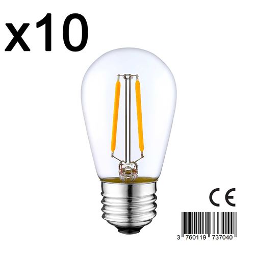 Lot de 10 ampoules filaments LED XENA Transparent Verre E27 2W